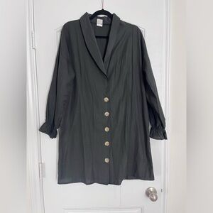 womens shirt dress V-neck black ruffle sleeves linen blend mini romantic